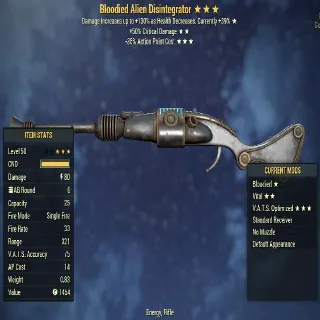 Alien Disintegrator | LVL 50 | Bloodied, Vital, Vats Optimized | God Roll