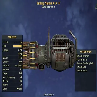 Missing Stars Weapon | LVL 50 | Gatling Plasma |? -? -90% Weight | Missing Effect