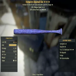 Indigo Baseball Bat | God Roll | Vampires