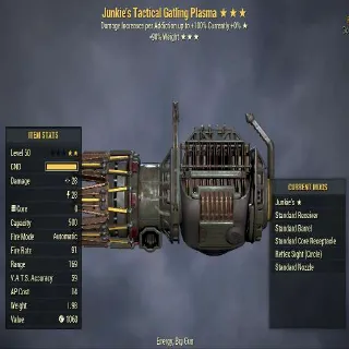 Missing Stars Weapon | LVL 50 | Gatling Plasma |Junkies- ? -90% Weight| Missing Effects