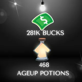 281K bucks 468 age up Potions  in 1 account 