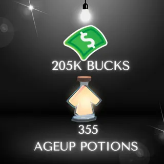 205K bucks 355 age up Potions  in 1 account 