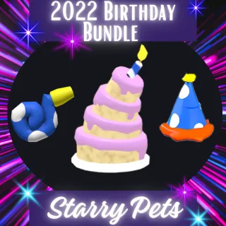 2022 Birthday Cake -  Party Horn & Hat BUNDLE