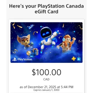 $100.00 CAD PlayStation Store