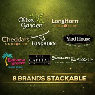 Olive Garden $25-30 App Redeem LongHorn Cheddar's Yard House Ruth's Chris 8 Brands