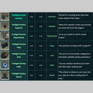 Seas of thieves Twilight Hunter weapons ship and equipments