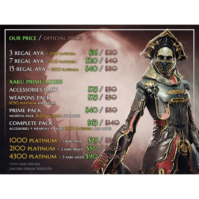 Prime Warframe Platinum Prices 2625 Platinum: Xaku Prime Access