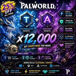 PALWORLD TECHNOLOGY + ANCIENT POINTS x12,000 - PC/XBOX/PS5 - FASTEST DELIVERY