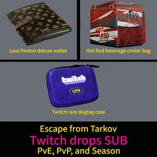 Escape from Tarkov Twitch drops Hot Rod beverage cooler bag+Loui Peeton deluxe wallet+Twitch rare dogtag case PvE,PvP,Season