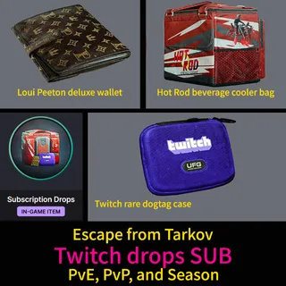 Escape from Tarkov SUB Twitch drops Hot Rod beverage cooler bag+Loui Peeton deluxe wallet+Twitch rare dogtag case PvPVE Season