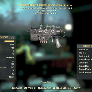Bloody 50 Critical 15 Reload EnclavePlasma  Gun + Aligned Flamer Barrel