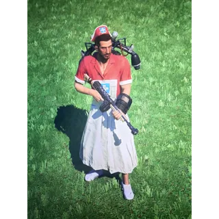 Red asylum dress and hat