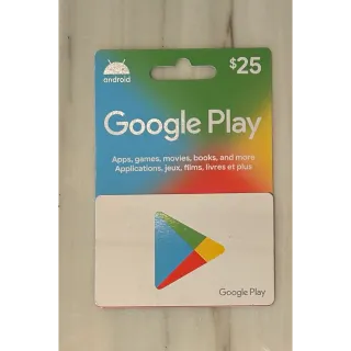 $25.00 CAD Google Play, (To be use in Canada only)  ET LIVRAISON AUTOMATIQUE