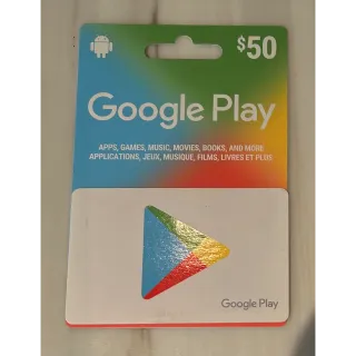 $50.00 CAD Google Play (TO BE USE IN CANADA ONLY) ET LIVRAISON AUTOMATIQUE