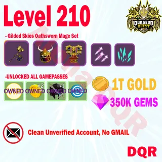 Level 210+ ( UNVERIFIED ) CLEAN ACCOUNT DUNGEON QUEST REBORN | MAGE