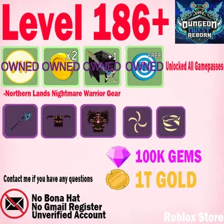 Level 186+ ( UNVERIFIED ) CLEAN ACCOUNT DUNGEON QUEST REBORN
