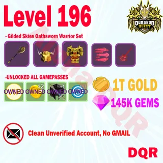 Level 196+ ( UNVERIFIED ) CLEAN ACCOUNT DUNGEON QUEST REBORN | Warrior