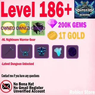 Level 186+ ( UNVERIFIED ) CLEAN ACCOUNT DUNGEON QUEST REBORN
