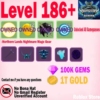 Level 186+ ( UNVERIFIED ) CLEAN ACCOUNT DUNGEON QUEST REBORN