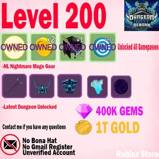 LEVEL 200 ( UNVERIFIED ) CLEAN ACCOUNT DUNGEON QUEST REBORN