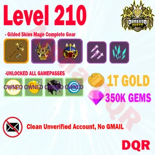 Level 210+ ( UNVERIFIED ) CLEAN ACCOUNT DUNGEON QUEST REBORN | MAGE