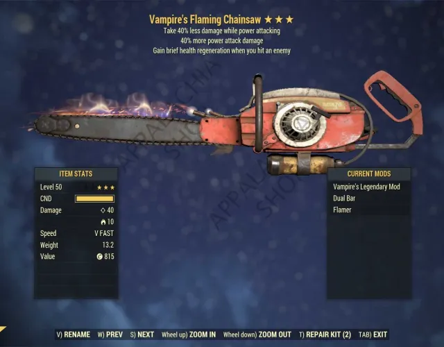 Vampire's Chainsaw (+40% Damage PA, 40% Resist While PA) - Fallout 76 ...