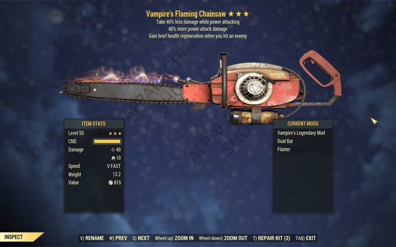 Vampire's Chainsaw (+40 damage PA, 40 resist while PA) Game Items