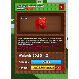 NIGHTMARE Rainbow Hatched Carnival Elephant 60KG