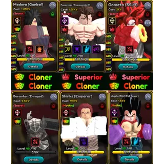 2 Superior 7 Cloner + 400 Trait Reroll - Superior Puppeteer (Transcendent) Check Description. Anime Squadron Account