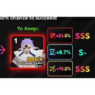 Dark Mage Evo - SSS DMG 21.5% SSS RNG 10.2%  - Anime Adventures - Instant Delivery - Trusted - No Scam