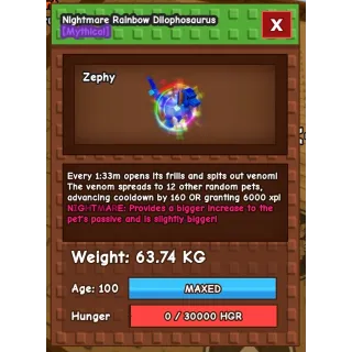 Rainbow hatch Dilophosaurus 63kg