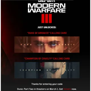 Call of Duty Modern Warfare 3 MW3 Dune Calling Card  