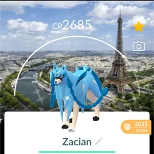 Shiny Lvl 50 Zacian with Paris Background and 3 Moves