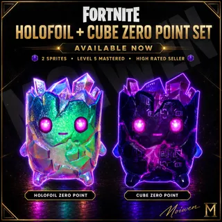 NEW Fortnite Holofoil + Cube Zero Point Sprites Level 5 Mastered Set