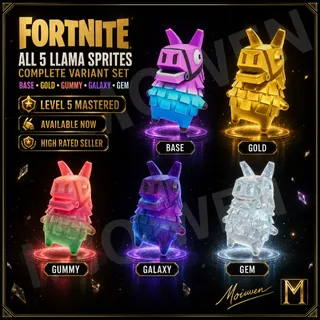 NEW Fortnite All 5 Llama Sprites Level 5 Mastered Complete Set