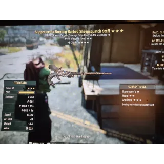 Burning Barbed Sheepsquatch Staff