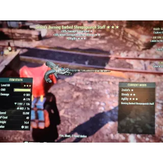 Burning Barbed Sheepsquatch Staff