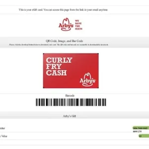 $34.34 USD Arby’s Gift Card ( $6.84 + $6.91 + $6.80 + $6.95 + $6.84 ) AUTO DELIVERY