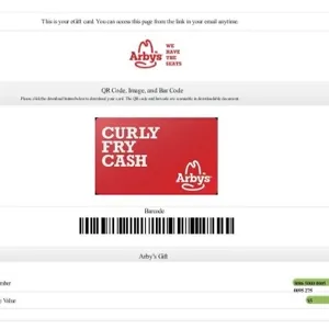$7.38 USD Arby’s Gift Card (1 Code X $7.38 USD) AUTO DELIVERY