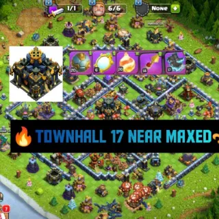 Clash Of Clans 👑(COC)💎[ TH17] - NEAR MAXED🔥[5x EPIC EQUIPMENT ] [ HEROS SKIN] || HERO-63-87-64-55-22 || GOOD BASE DESIGN