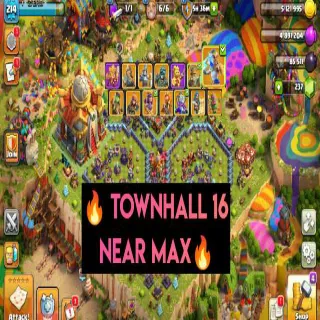 Clash of Clans 👑(COC)💎[ TH16 ] - NEAR MAXED🔥 1x SCENARIO [ 14x HEROS SKIN ] || HERO-86-86-66-64-42 || FULL SAFE ACC