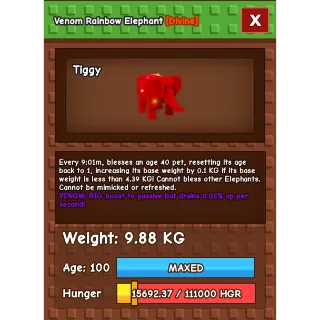 VENOM Rainbow Hatched Elephant 9.88 KG (RBH Elephant) - Grow a Garden / GaG / Roblox
