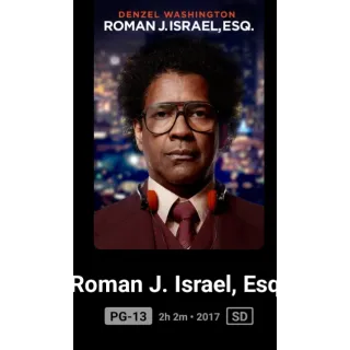 Roman J Isreal ESQ SD no pts Digital Movie Code Vudu or ma ports.