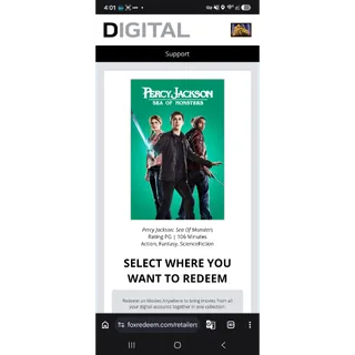 Percy jackson sea of monsters HD Movies Anywhere or Fandango at homedigital movie code ports to Vudu, MA, amazon, Gp