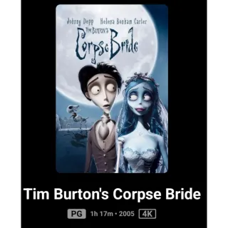 Corpse Bride 4k Movies Anywhere or Fandango at home digital movie code ports to Vudu, MA, amazon, Gp