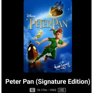 Disney peter pan signature series Movies Anywhere digital movie code ports to Vudu, MA, amazon, Gp