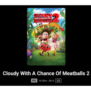 Cloudy With a Chance Of Meatballs 2 SD no pts Digital Movie Code Vudu or ma ports.