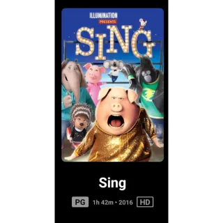 HD Sing 1 Digital Code Movies Anywhere MA, ports to vudu, iTunes, Google Play and Amazon.