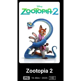 Zootopia 2  HD Movies Anywhere Or Fandango At Home digital movie code ports to Vudu, MA, amazon, Gp