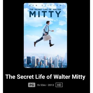 The Secret Life Of Walter Mittyl movie code HD Code Redeems Movies Anywhere MA, or Vudu. Port To GP, ITunes,.and Amazon